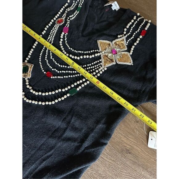 Vtg 90s Outlander Women’s Black Angora Rabbit Hair and Silk Blend Jewels Beads L - Picture 9 of 11